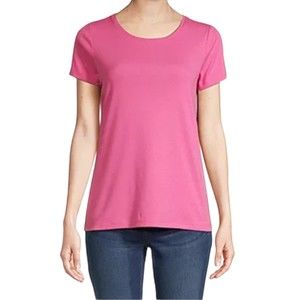 St John's Bay Super Pink Essential Tee Short Sleeve Ribbed Crewneck M Cotton